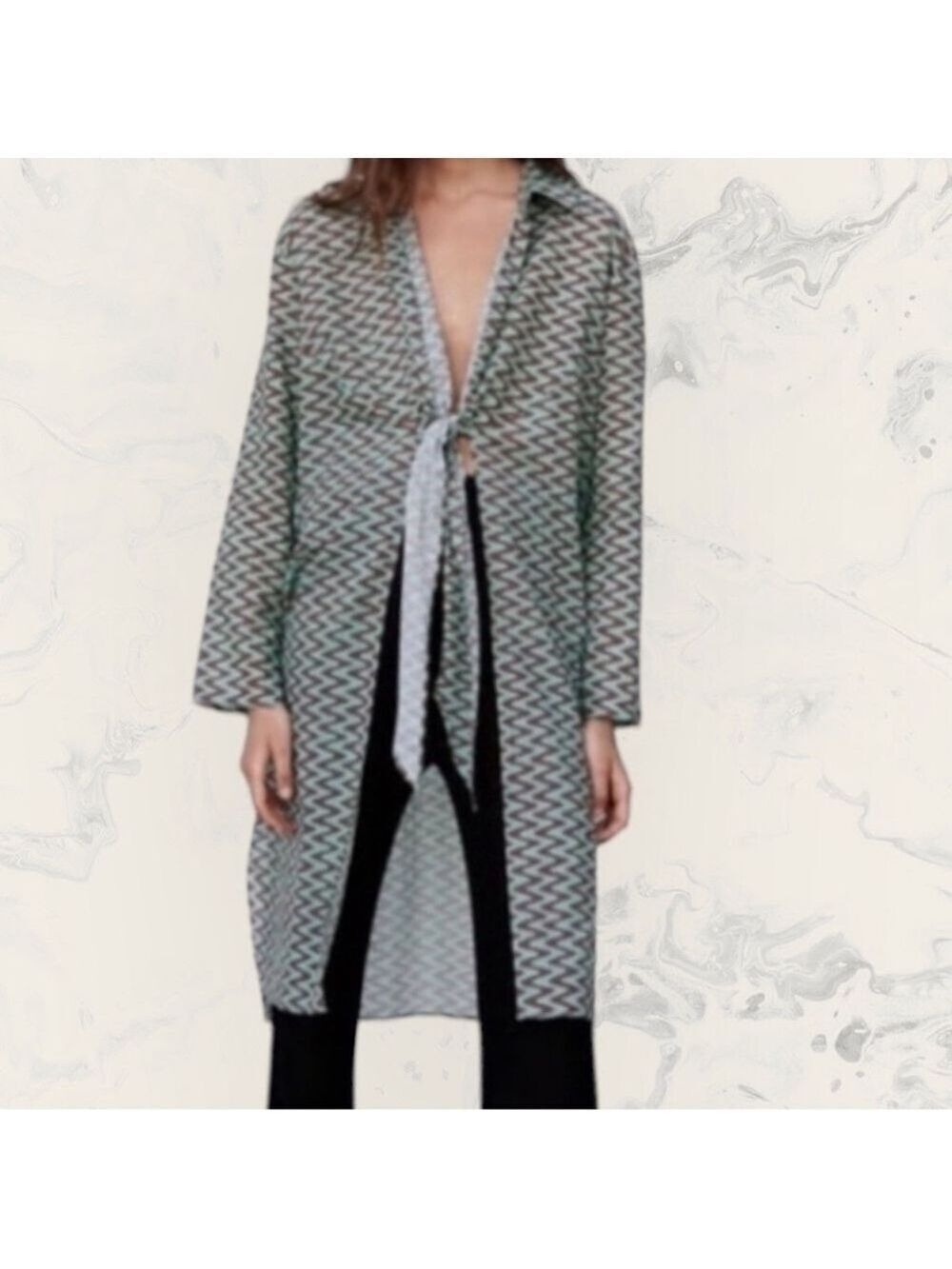 New Zara Printed Long Sleeve Sea Green Tunic/Swim Cover-Up/Blouse/Top NWT